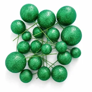 Set 20 sfere din spuma pentru decor tort, Verde stralucitor (sclipici)