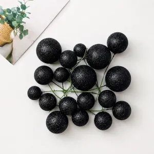 Set 20 sfere din spuma pentru decor tort, Negru stralucitor (sclipici)