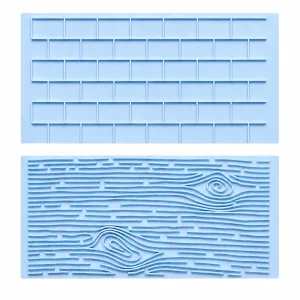 Set 2 matrițe din silicon pentru fondant – model Cărămidă & Textură Lemn 14 x 6.9 cm