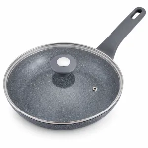 Tigaie cu capac 24 cm, granit, antiaderentă cu inducție, gri
