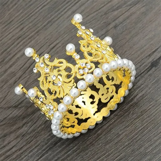 Coroana, coronita aurie din aliaj cu strasuri si perle - 7*5.5 cm
