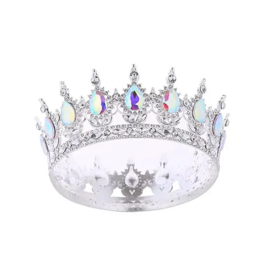 Coronita argintie din aliaj cu strasuri si perle 15.5*5.3 cm