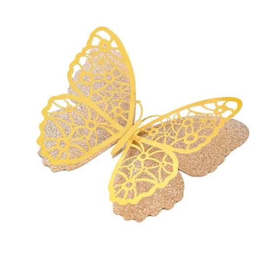 Fluturi dubli 3D aurii, set 12 decoratiuni