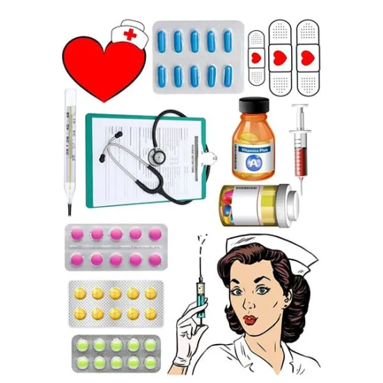 Imagine comestibila, colaj Pastile / Medicamente / Doctor / Asistenta