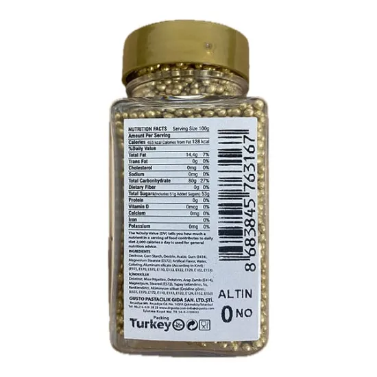 Perle de zahar pentru decor aurii Confetti 100g, 2mm Dr Gusto