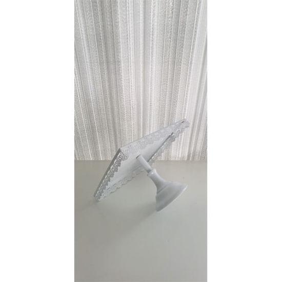 Platou din metal - patrat dantelat, 35 cm alb