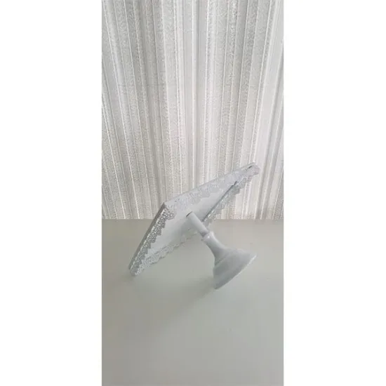 Platou din metal - patrat dantelat, 35 cm alb