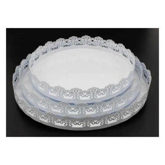 Platou Ø 35 din metal alb rotund dantelat, 1 buc