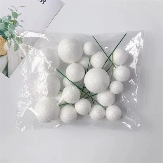 Set 20 sfere pentru decor tort, Albe stralucitor (sclipici)