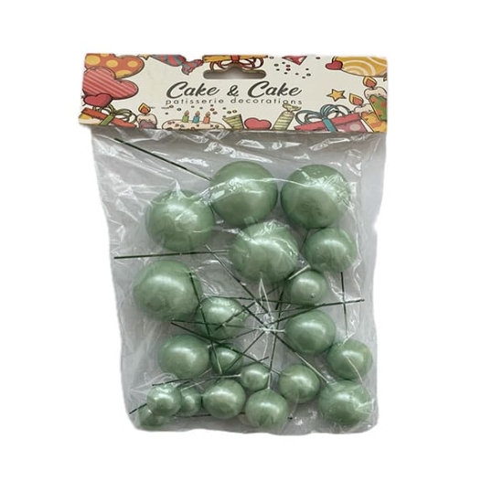 Set 20 sfere pentru decor tort, Verde sidefat deschis