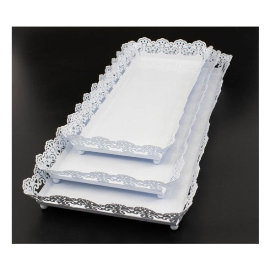 Set de 3 platouri din metal alb dantelate
