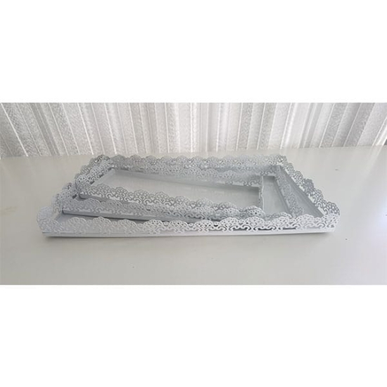 Set de 3 platouri din metal alb dantelate
