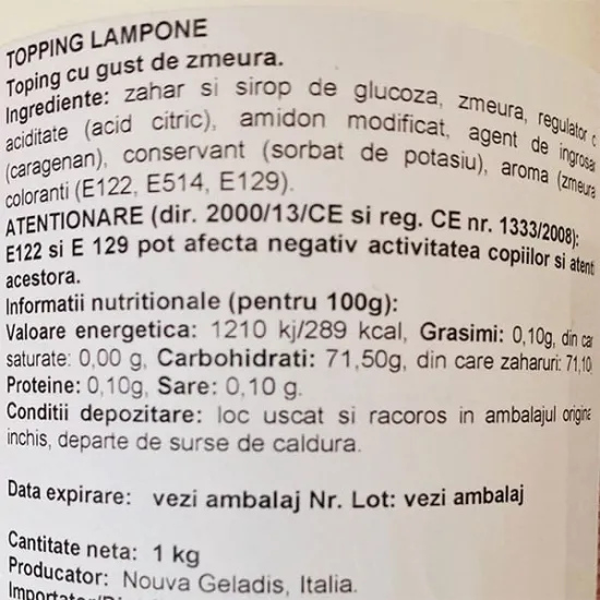 Toping cu aroma de ZMEURA, 1 kg - Geladis