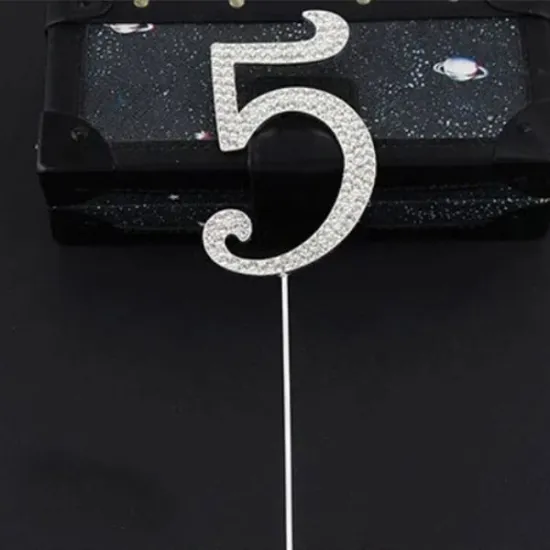 "5" Toper argintiu cu strasuri