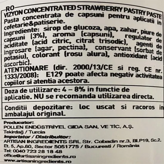 Pasta de patiserie concentrata de Capsuni, Vizyon 1kg