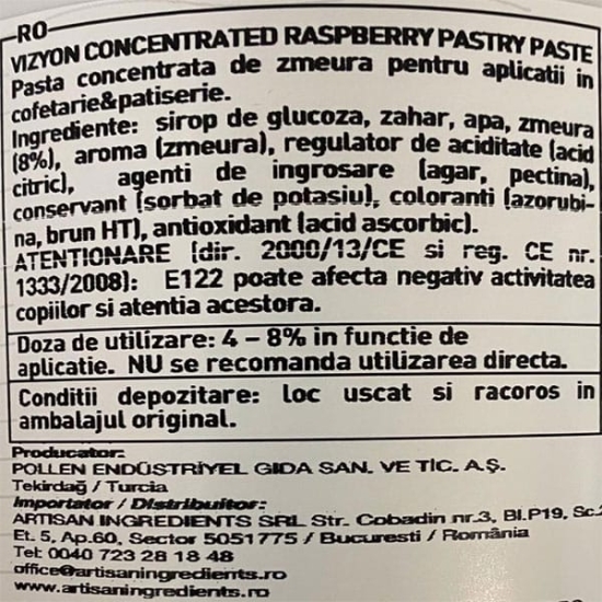 Pasta de patiserie concentrata de Zmeura, Vizyon 1kg