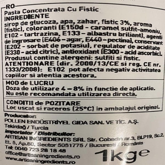 Pasta de patiserie cu aroma de Fistic, Vizyon 1kg