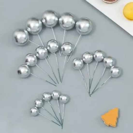 Set 20 sfere pentru decor tort, Argintii sidefat
