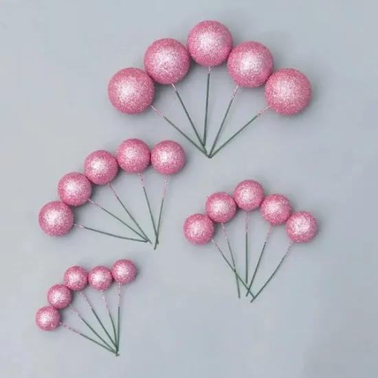 Set 20 sfere pentru decor tort, Roz stralucitor (sclipici)