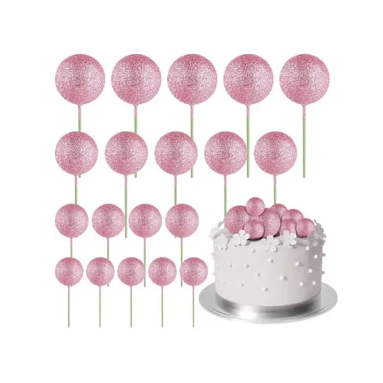 Set 20 sfere pentru decor tort, Roz stralucitor (sclipici)