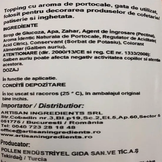 Toping cu aroma de PORTOCALE, 1 kg - Vizyon
