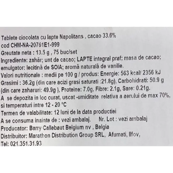 BARRY CALLEBAUT - Mini tablete de ciocolata cu lapte – 13.5g