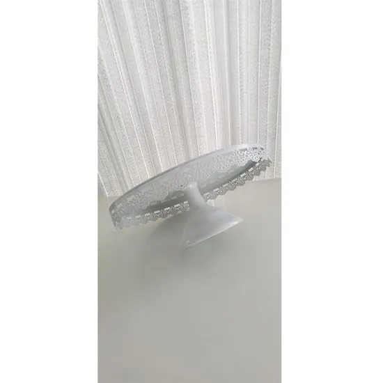 Platou din metal rotund cu picior dantelat, 30 cm alb