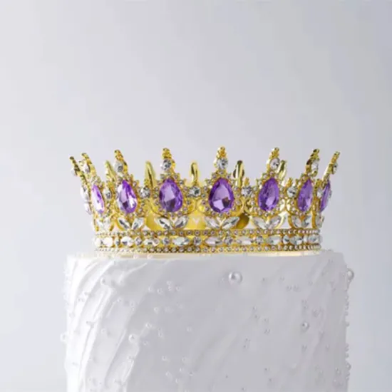 Coronita aurie din aliaj cu strasuri si perle Mov 12*5.5 cm