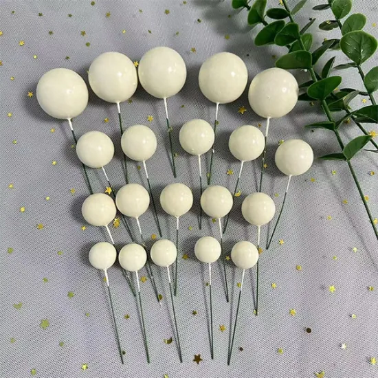 Set 20 sfere pentru decor tort, Crem deschis sidefat