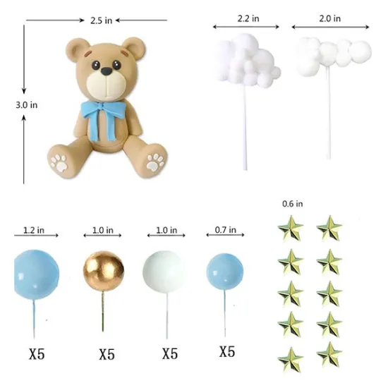 Set decoratiuni tort ursulet si norisori, albastru si auriu