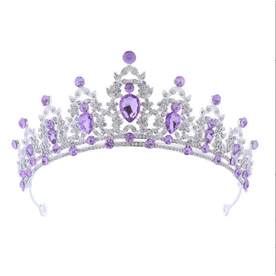 Tiara / coronita argintie din aliaj cu strasuri si perle Mov- 14.5*5.5 cm