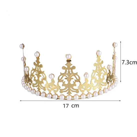Tiara / coronita argintie din aliaj cu strasuri si perle - 17*7.3 cm