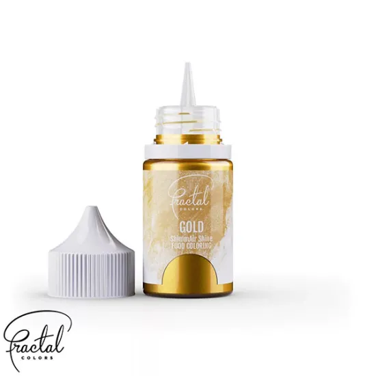 Colorant alimentar lichid auriu Fractal ShimmAir Shine 33g – efect metalic intens pentru decoruri profesionale