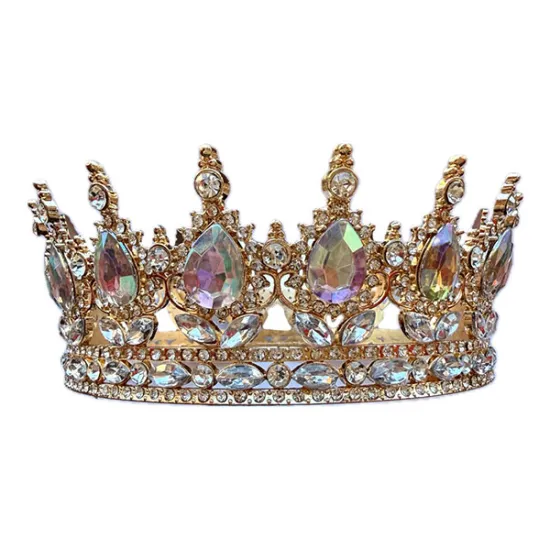 Coronita aurie din aliaj cu strasuri si perle albe 15.5*5.3 cm