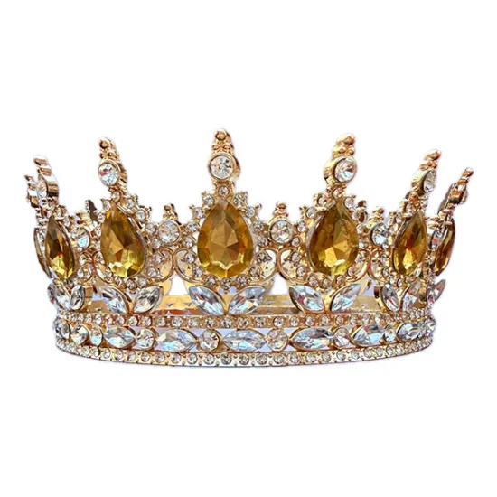 Coronita aurie din aliaj cu strasuri si perle aurii 15.5*5.3 cm
