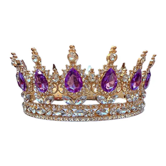 Coronita aurie din aliaj cu strasuri si perle Mov 12*5.5 cm