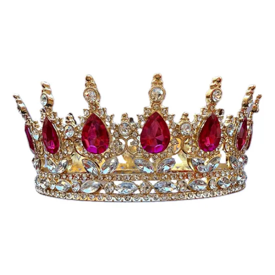 Coronita aurie din aliaj cu strasuri si perle roz 15.5*5.3 cm