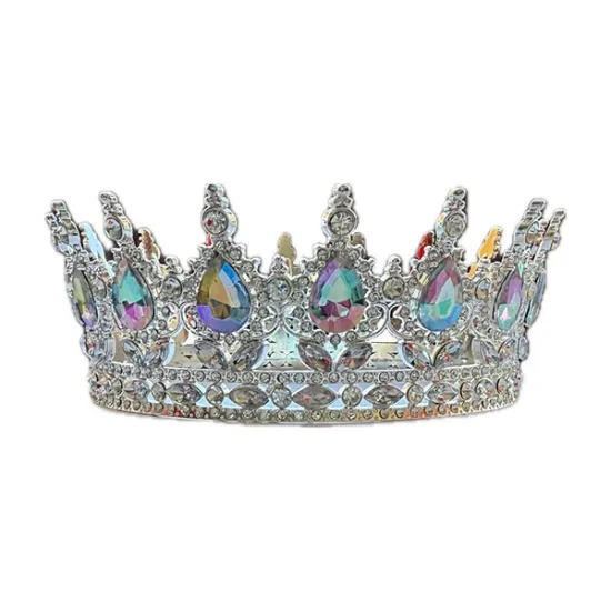 Coronita argintie din aliaj cu strasuri si perle 15.5*5.3 cm
