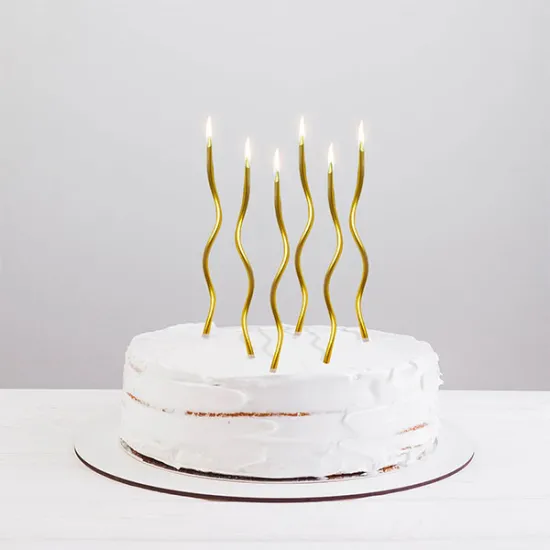 Lumanari ondulate pentru tort, aurii 15 cm (12 buc/1 set)