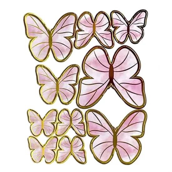 Set 30 de fluturi topper 3D, roz cu auriu