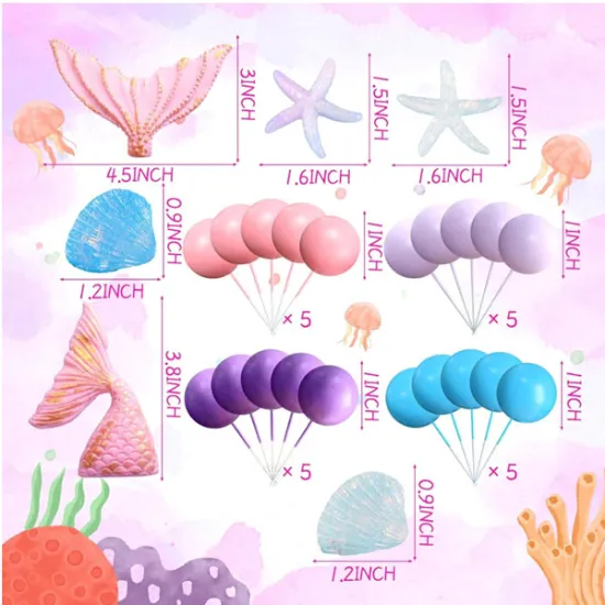 Set 26 decoratiuni 3D pentru tort tematic Sirenă