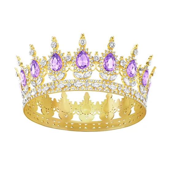 Coronita aurie din aliaj cu strasuri si perle mov 15.5*5.3 cm