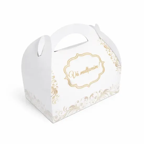 Set 10 cutii pentru prajituri cu mesaj, 17x10x11 cm – Va multumim!