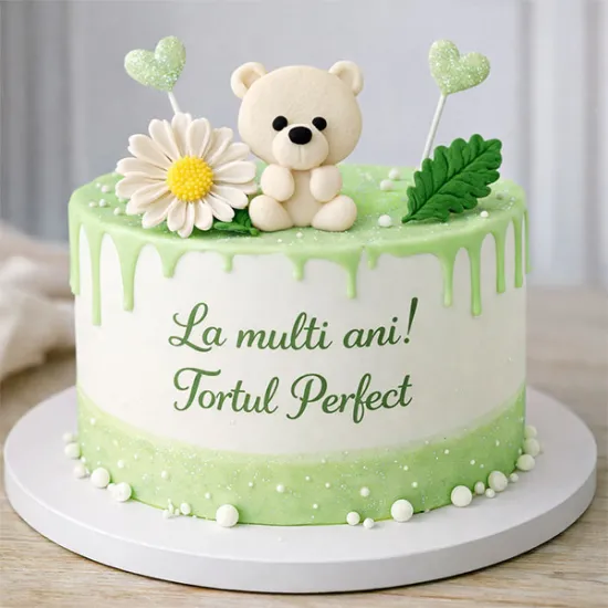 Decoratiuni din zahar – Ursulet cu floare si frunze