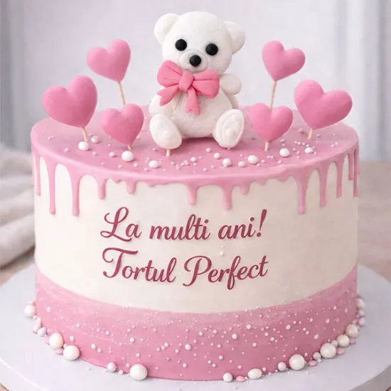 Decoratiuni din zahar – Ursulet cu inimi roz