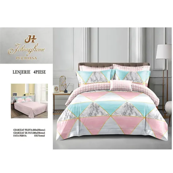 Lenjerie de pat din bumbac satinat superior - Turcoaz si roz
