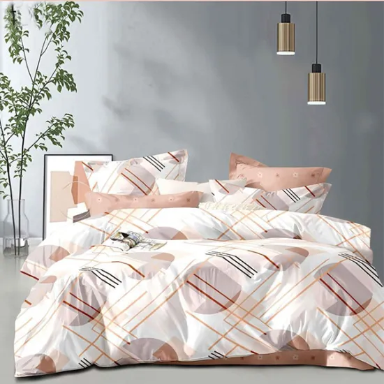 Lenjerie de pat finet - alb si roz pudrat, model abstract