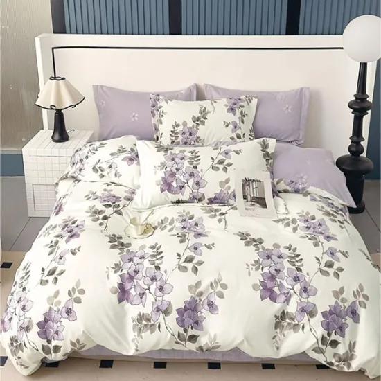 Lenjerie de pat finet - lila cu flori
