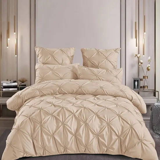 Lenjerie de pat din finet 6 piese pliuri cu elastic - bej deschis