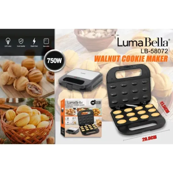 Aparat electric pentru Biscuiti Nuca, 750W, Inox / Plastic, 12 Forme, Antiaderent, Antialunecare
